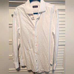 ROBERT GRAHAM white long sleeve button down mens shirt fleur de lis pattern sz41